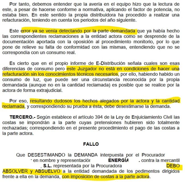 reclamación por facturas eléctricas con lecturas estimadas