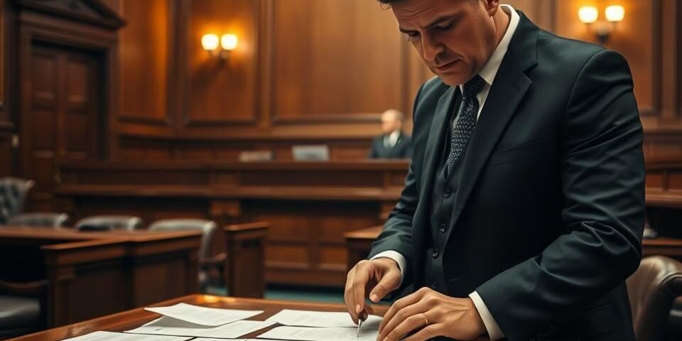 Abogado penalista en Zaragoza defendiendo a su cliente en sala de juicio penal Abogado penalista en Zaragoza defendiendo a su cliente en sala de juicio penal